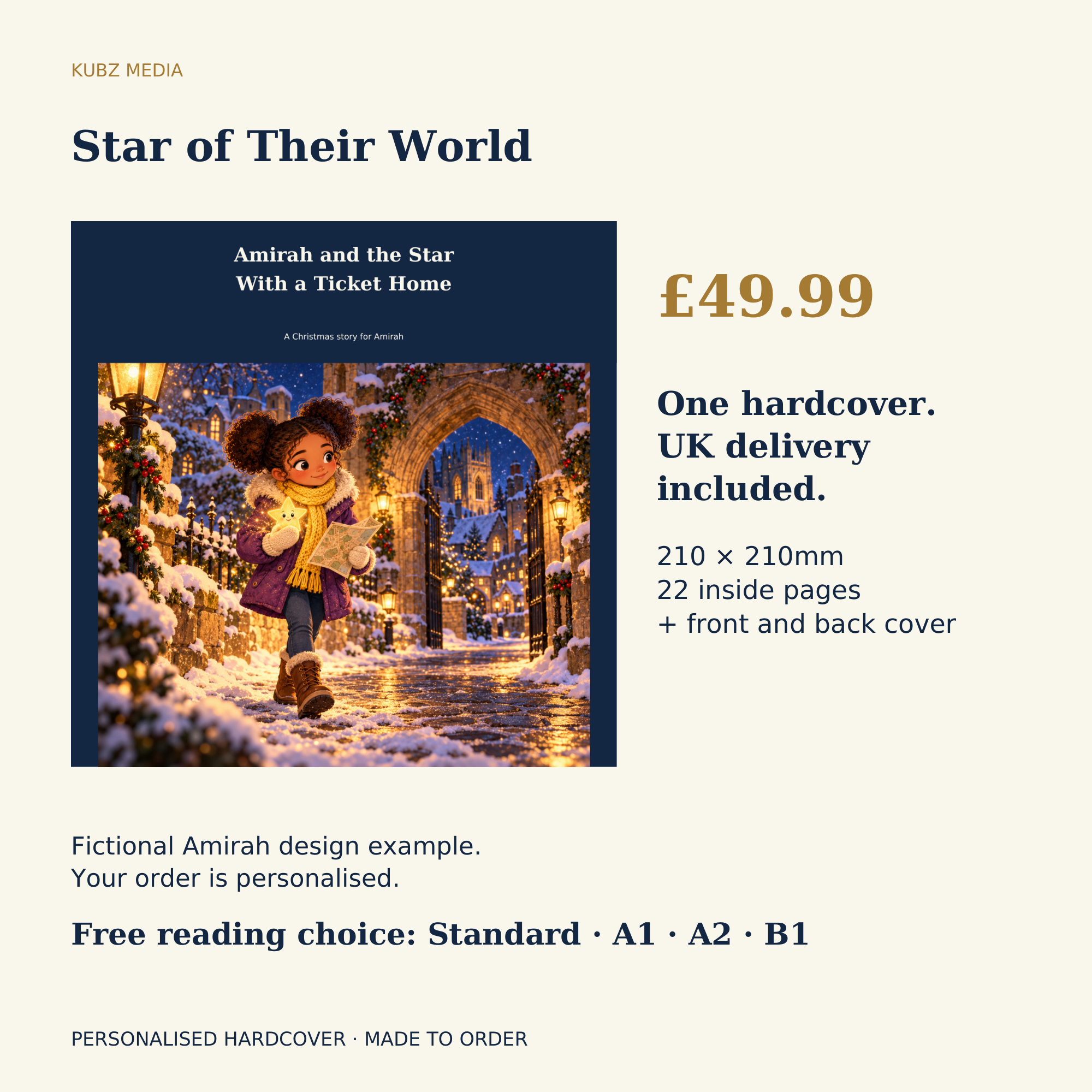Fictional Amirah example for Star of Their World Hardcover